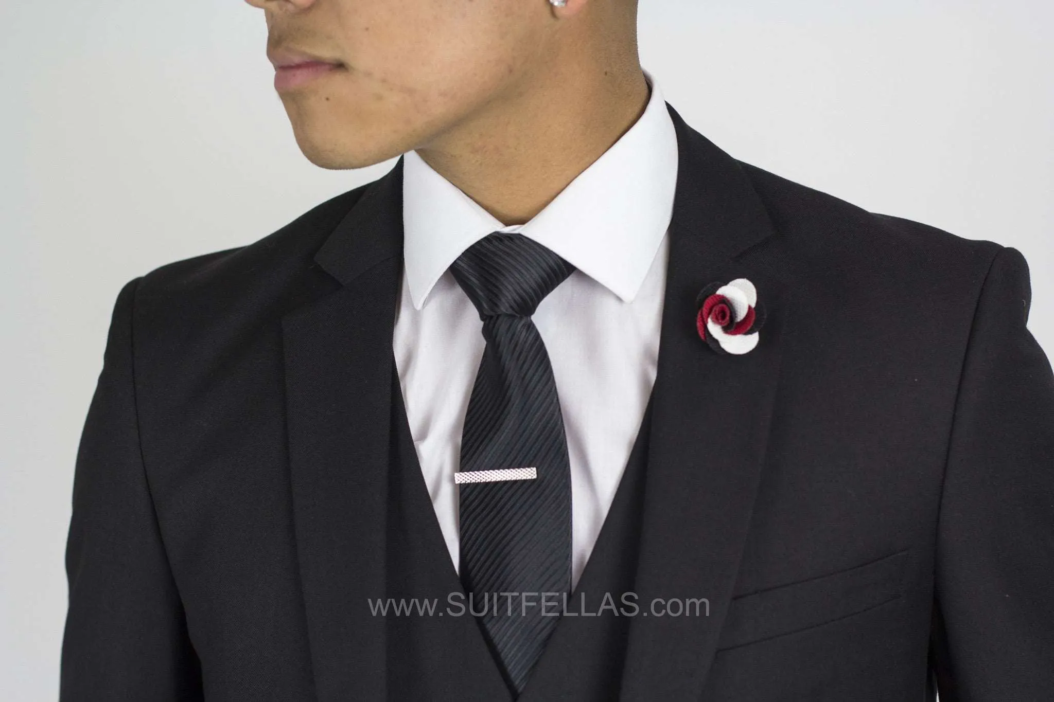 2 Button Notch Lapel Black Slim Fit Suit FF2SV-4030