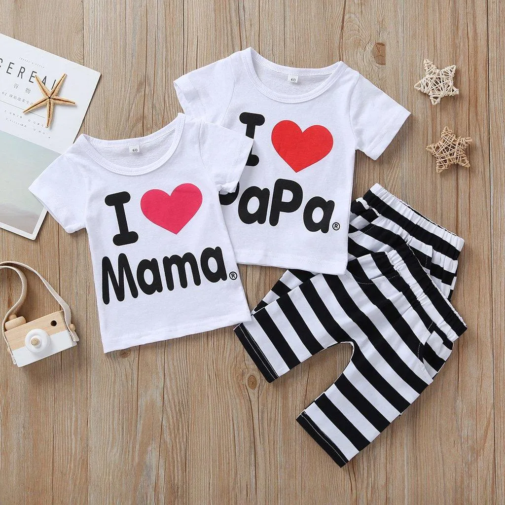 2-Piece Short-Sleeve Letter Print Tee and Striped Pants