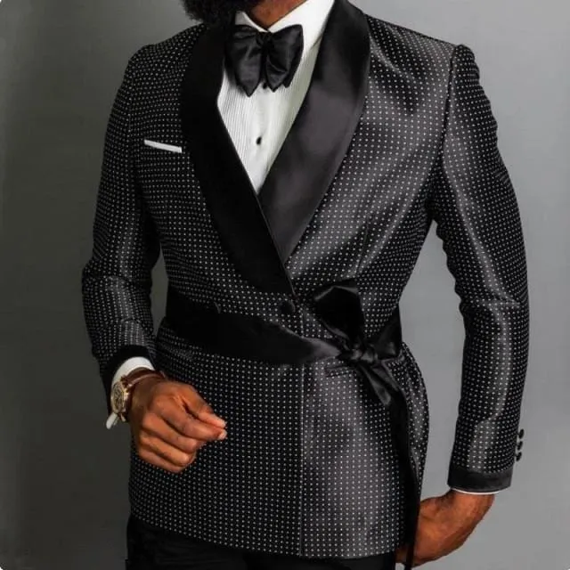 2021 Men Black Double Breasted Wedding Groom Suit With Pants Tuxedo For Men Wedding Suits Prom Best Man Suit (Jacket Pants Bow)