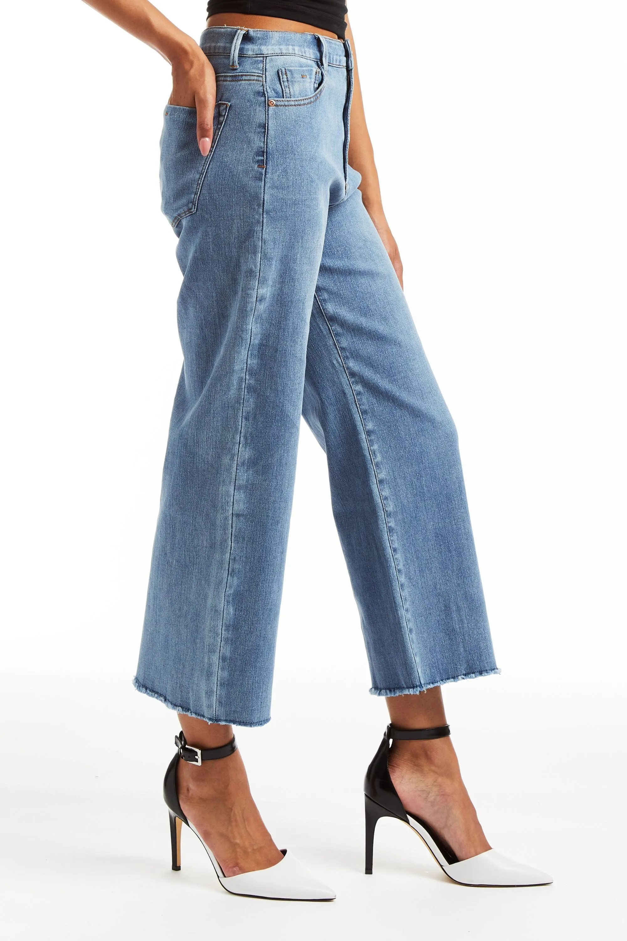 Alice - High Rise Glitter Denim Wide Straight W Fray Hem