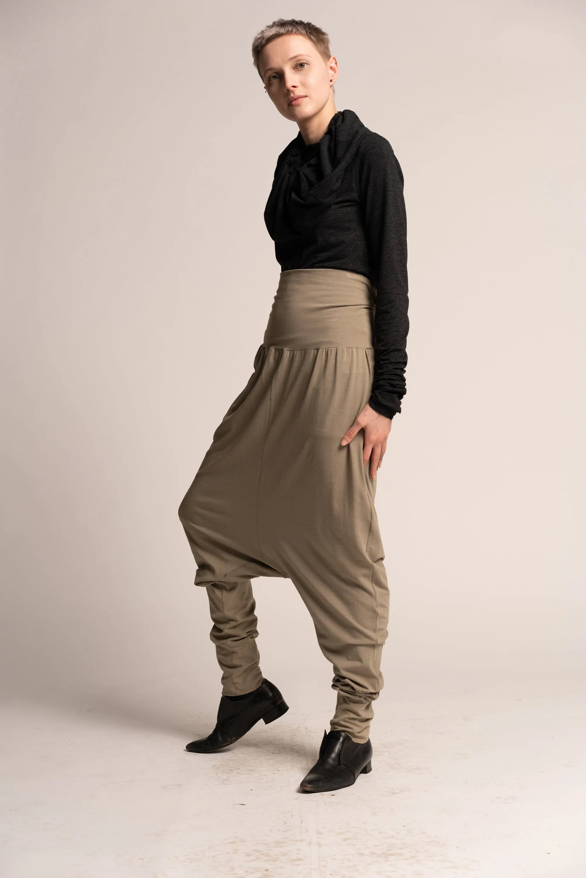 Almond Green Drop Crotch Harem Pants