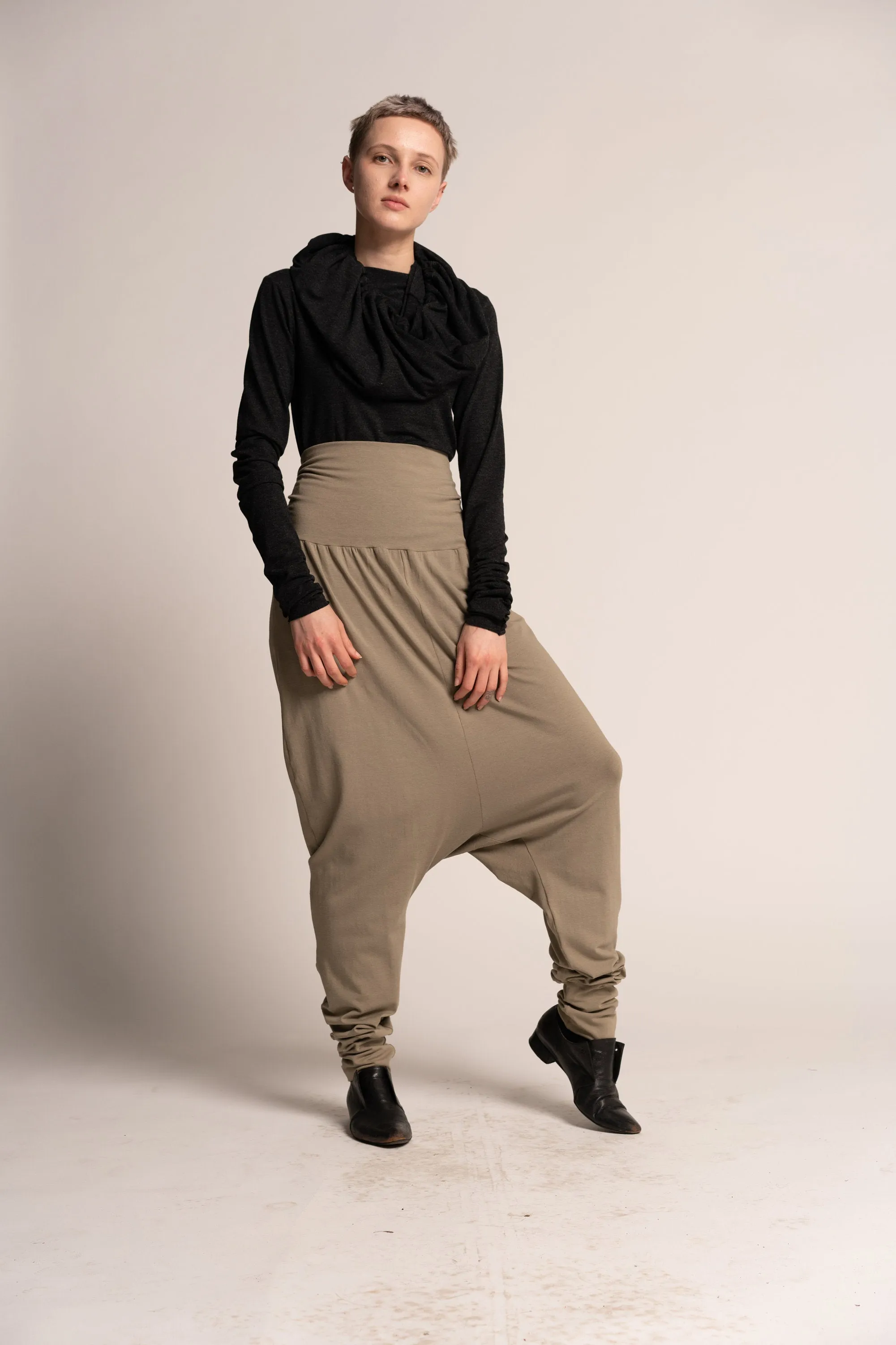 Almond Green Drop Crotch Harem Pants