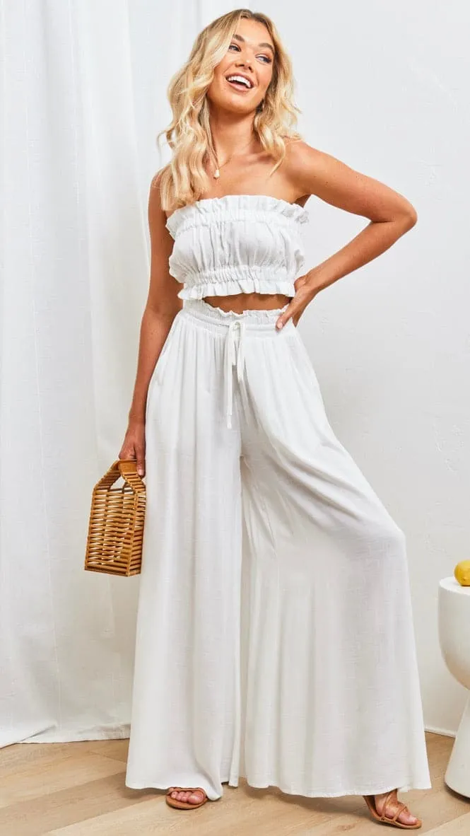 Avery Wide Leg Pants - White