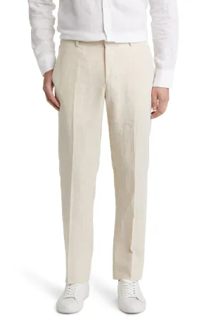 Beige Linen Business Casual Men's Pants