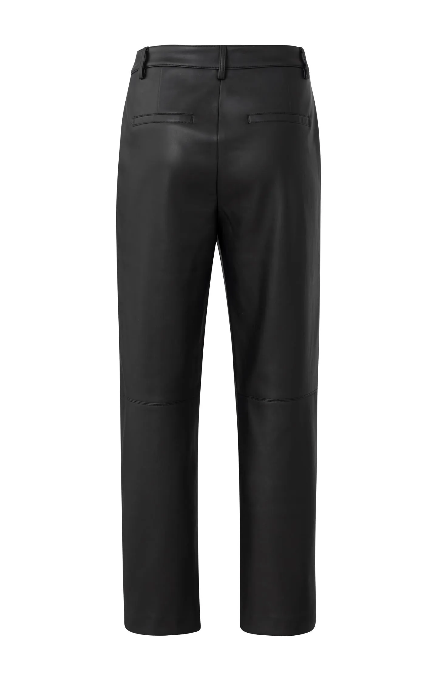 Black faux leather pants with high waist and straight legs