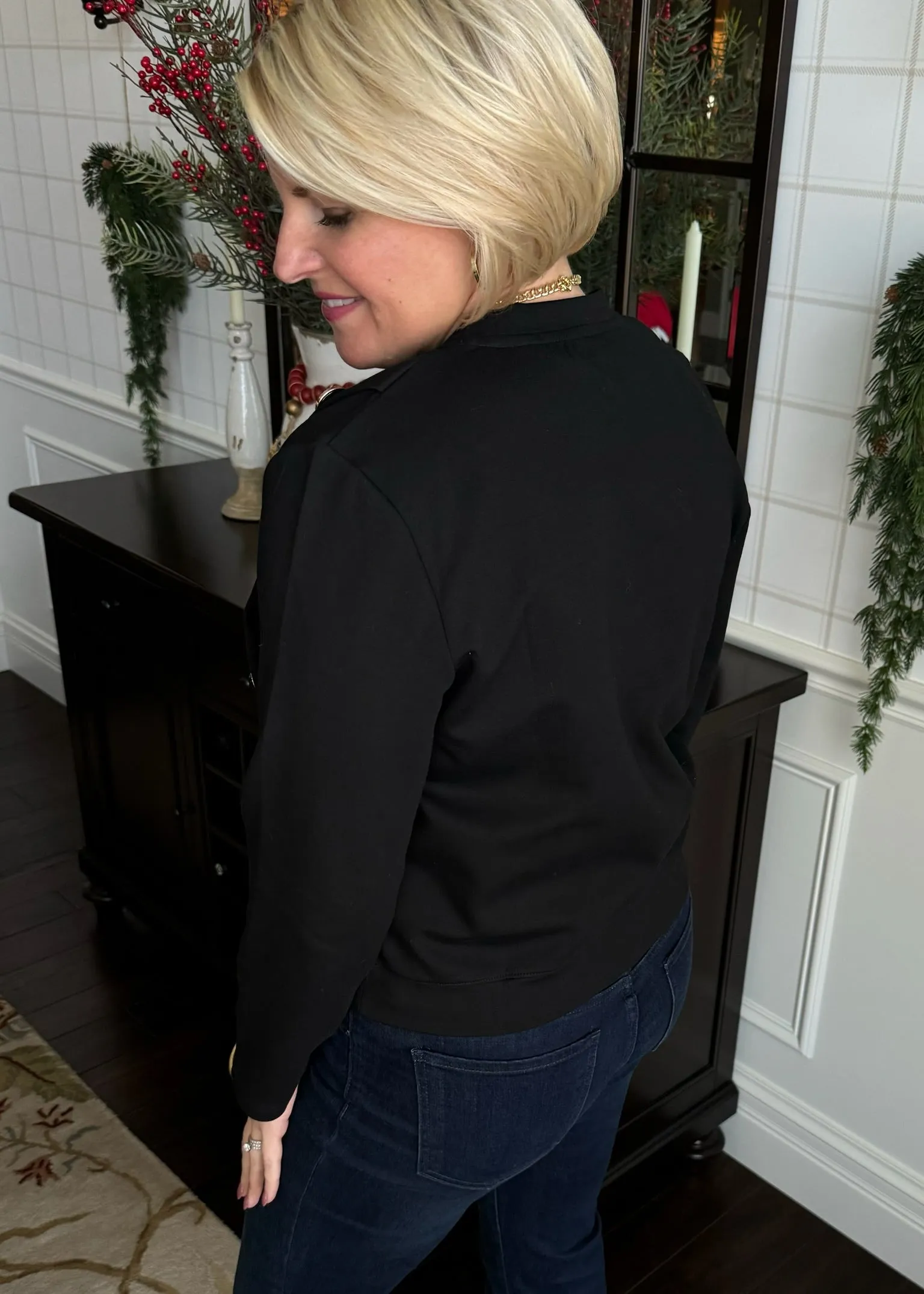 Black Sweatshirt with Black Pearl Detail