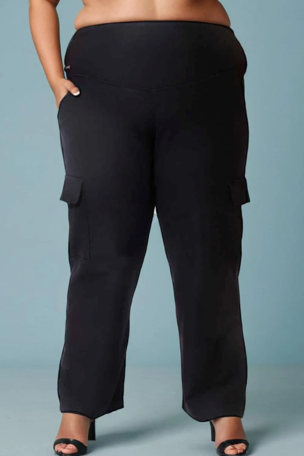 Black Tummy Shaper Cargo Pants