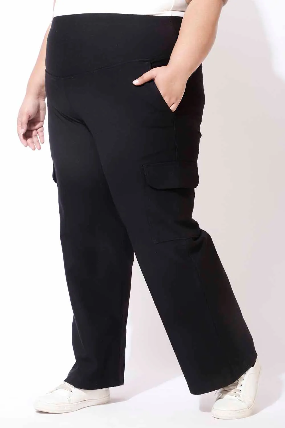 Black Tummy Shaper Cargo Pants