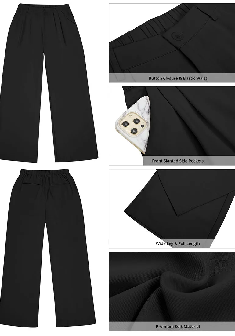 Black Women's High Waisted Wide Leg Business Work Pants