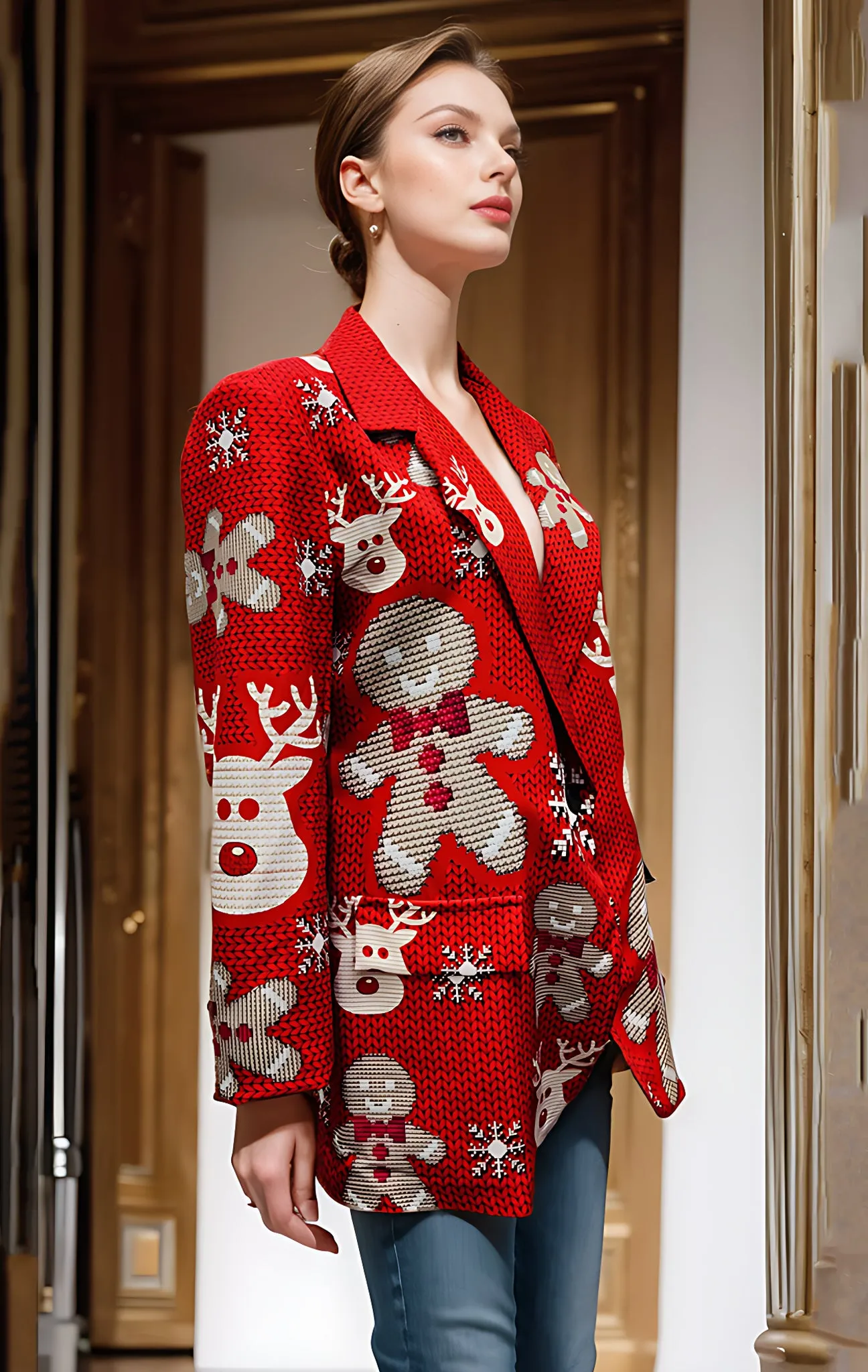 Christmas Teddy Bear Printed Blazer