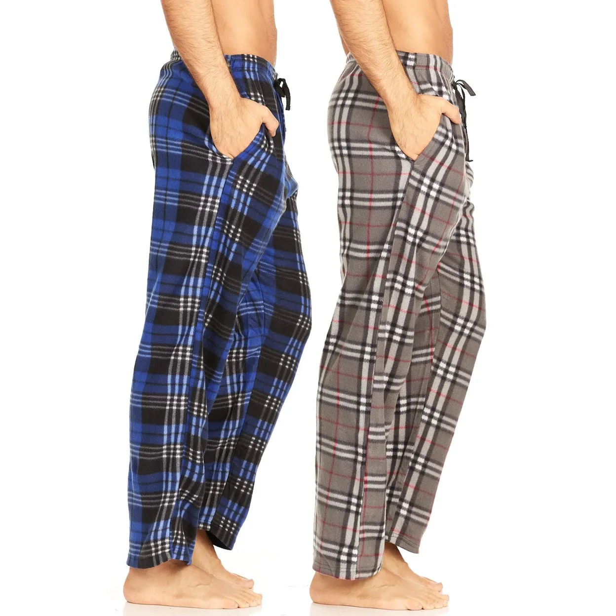 DARESAY Microfleece Plaid Pajama Pants Men 2 Pack with Pockets Adjustable Waist