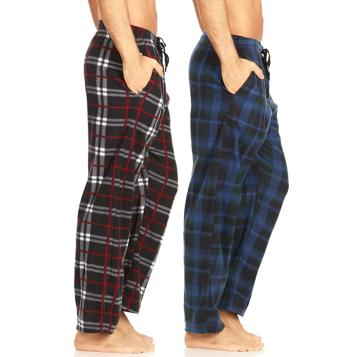 DARESAY Microfleece Plaid Pajama Pants Men 2 Pack with Pockets Adjustable Waist