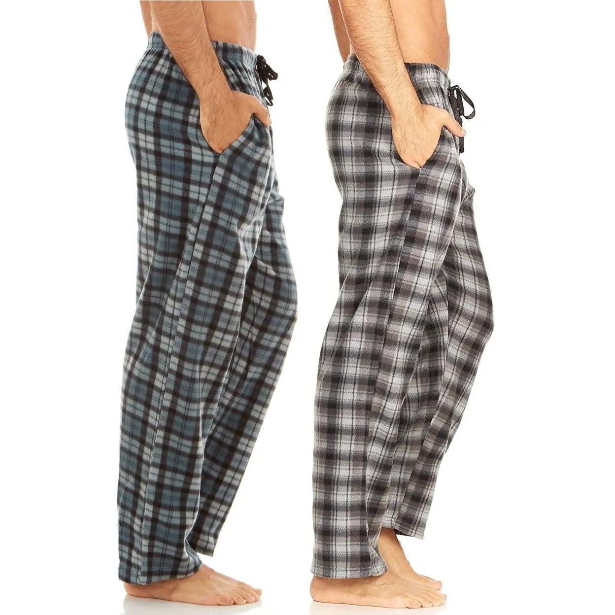 DARESAY Microfleece Plaid Pajama Pants Men 2 Pack with Pockets Adjustable Waist