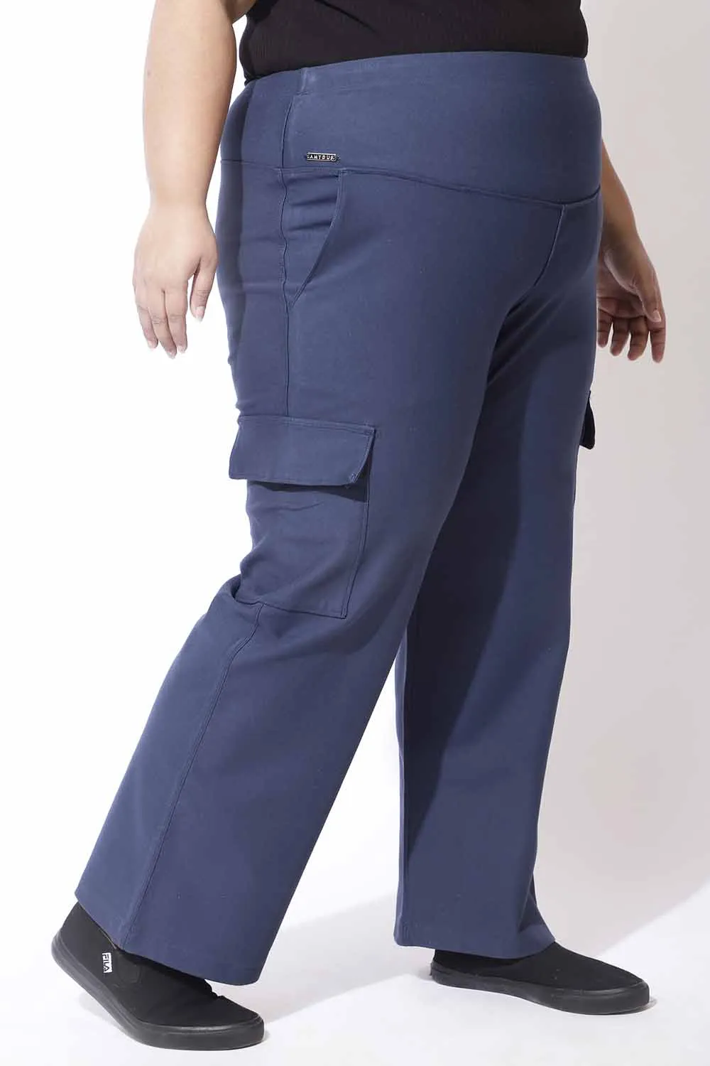 Denim Blue Tummy Shaper Cargo Pants