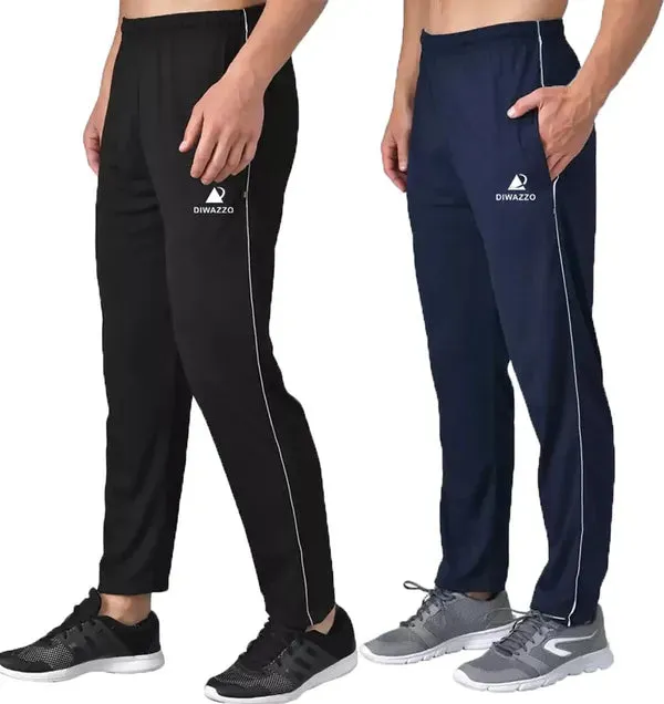 Diwazzo Solid Men Dark Blue, Black Track Pants(pack of 2)