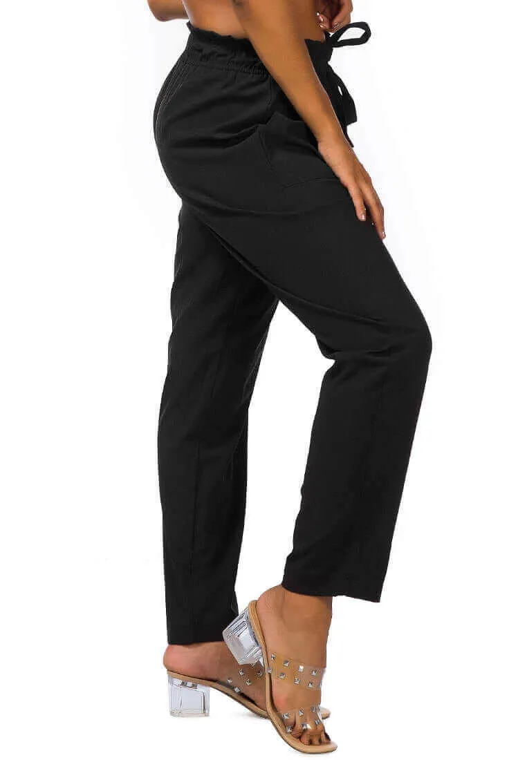 elastic waistband straight casual pants