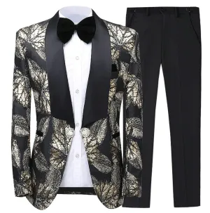 Formal Men's Suit Printed Patterned Slim Fit 2 Piece Business Tuxedos (Blazer Pants)