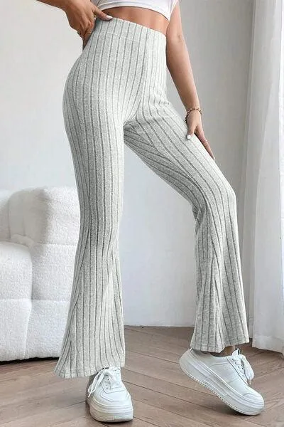 Full Size Ribbed High Waist Flare Pants