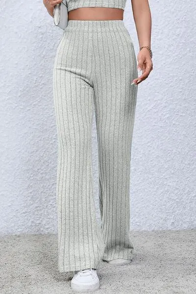 Full Size Ribbed High Waist Flare Pants