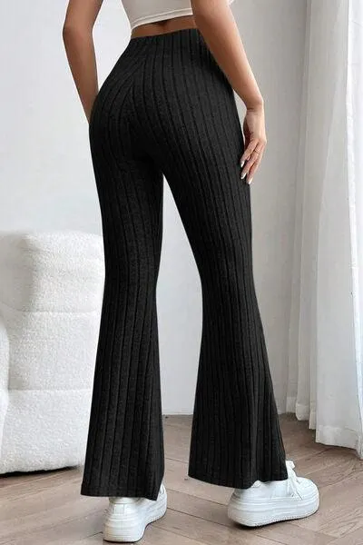 Full Size Ribbed High Waist Flare Pants