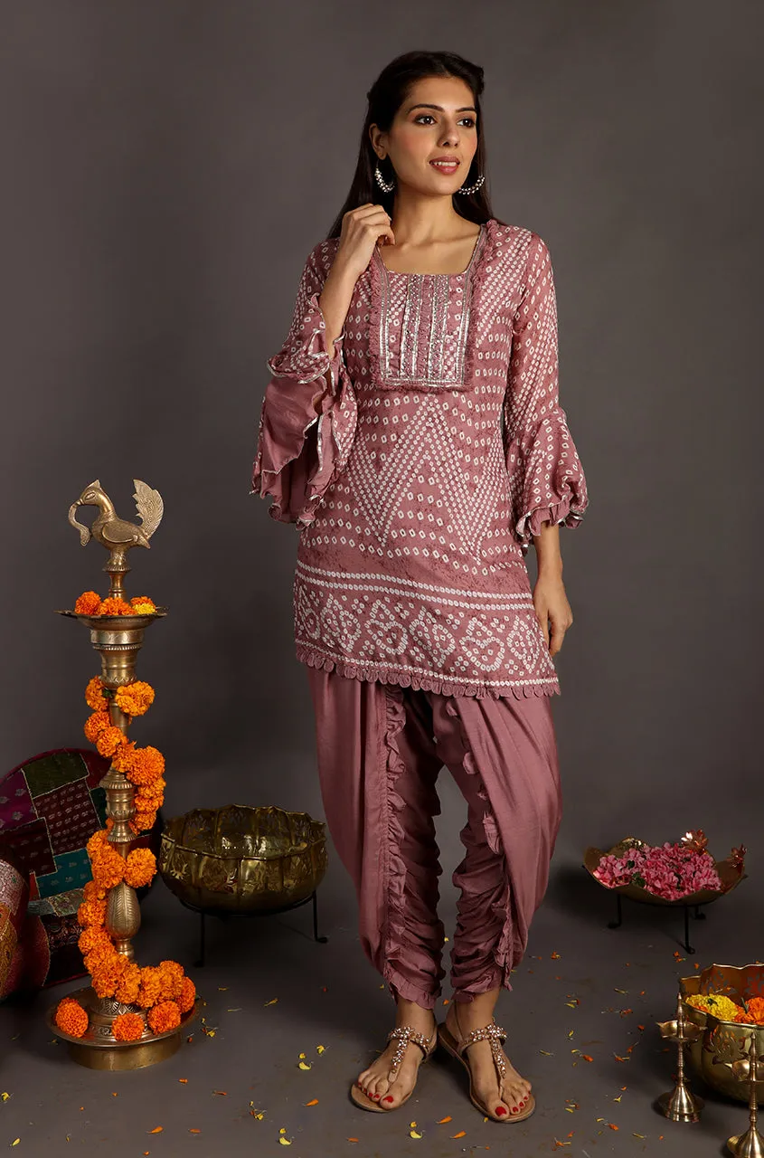 Go Bandhani !!! Rosewood Bandhani Kurta with Dhoti Pants