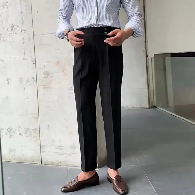 High-waist slim straight trousers