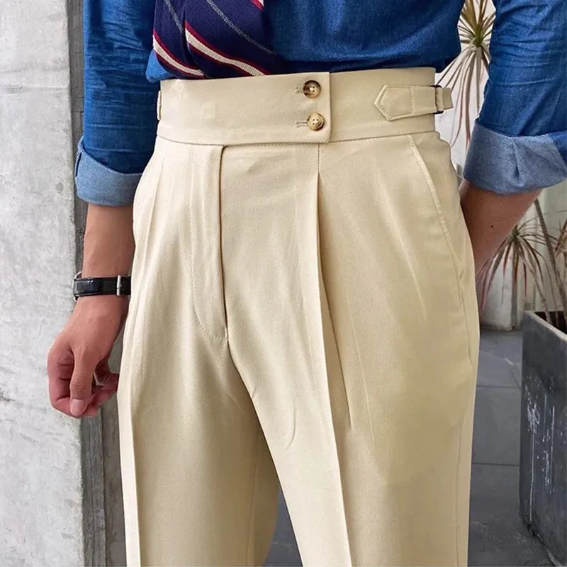 High-waist slim straight trousers