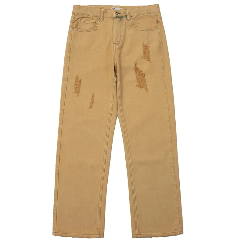 Japanese Streetwear Ripped Cargo Pants for Men - Casual Straight Dye Trousers