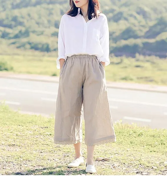 Kahki Linen Summer Women Casual Pants SJ97137