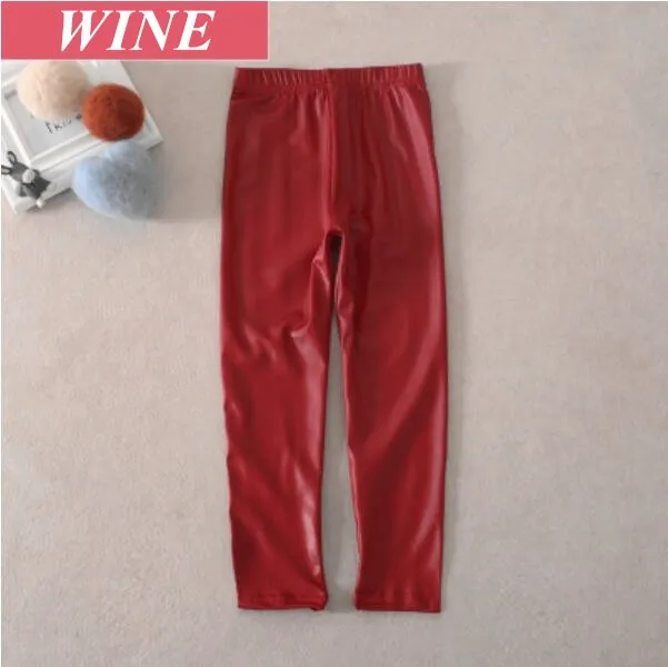 Leather Teens Children Kids Girls Leggings Thin Skinny Pants Baby Girl Clothes