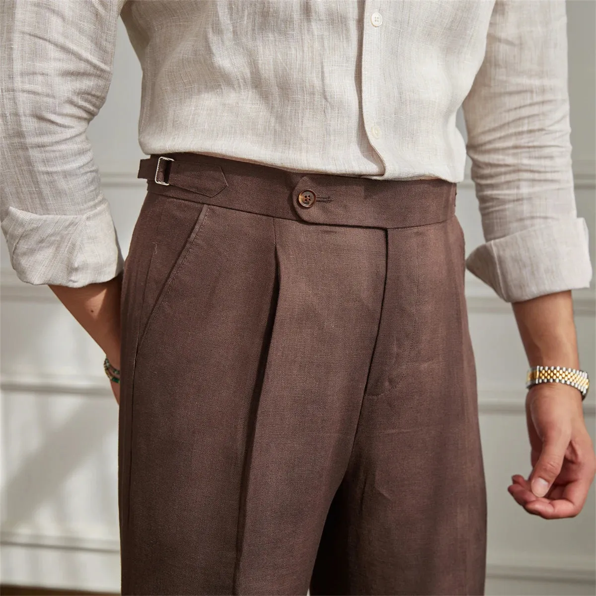 Lightweight italian high-waist trousers