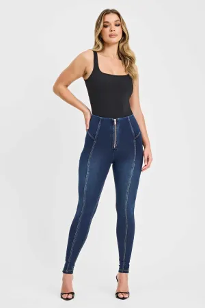 Limited Edition Denim High Waist Pants with Central Seam and Gold Zip