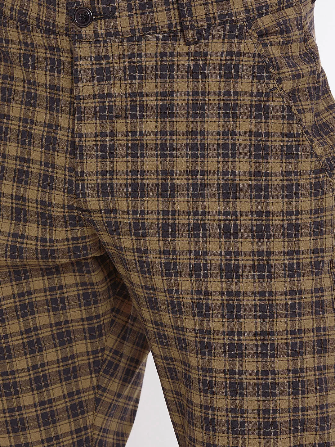 Men Brown Checked Casual Regular Fit Trousers