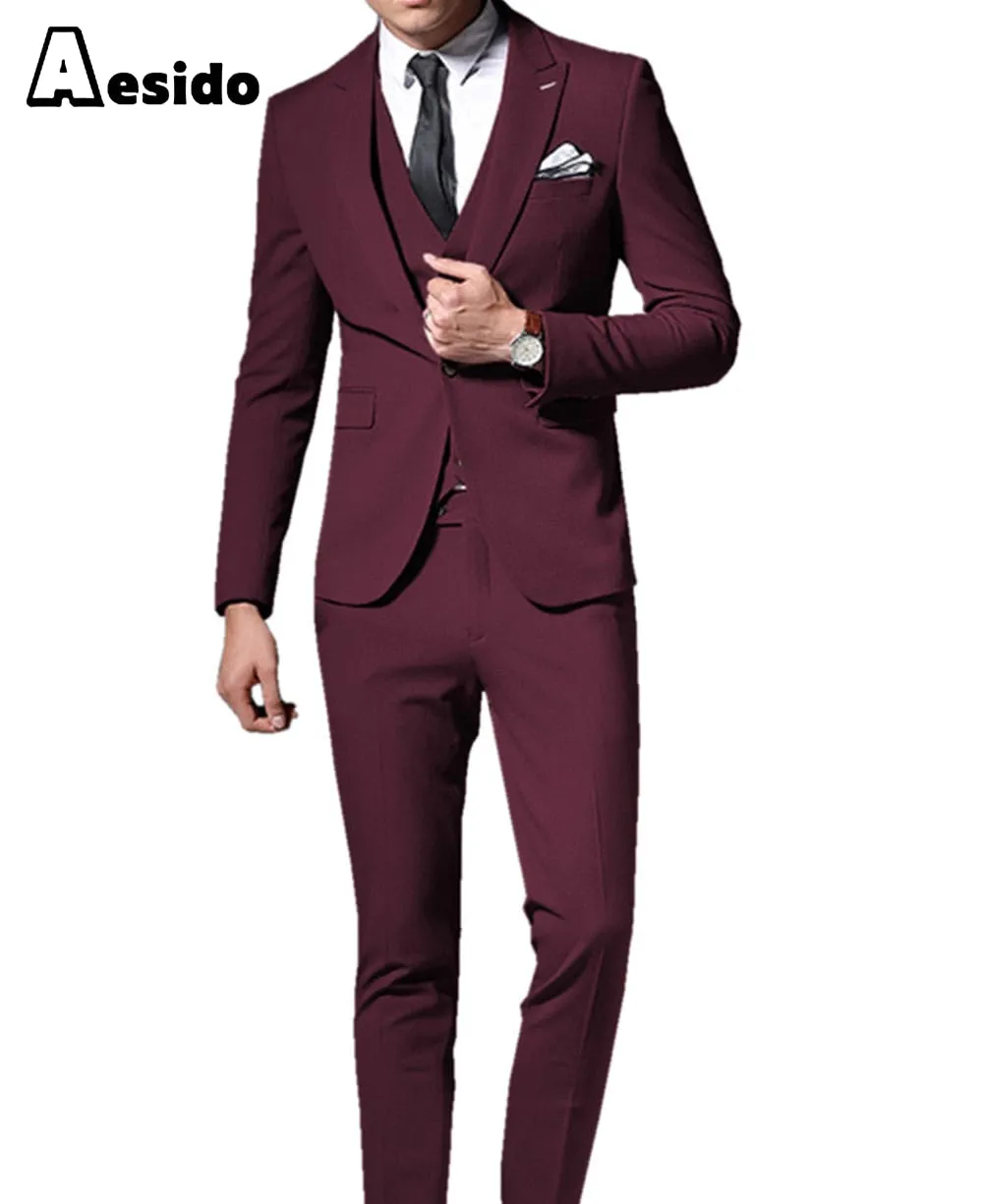 Men Suit 3 Pieces Peak Lapel Single Breasted Jacket (Blazer vest Pants)