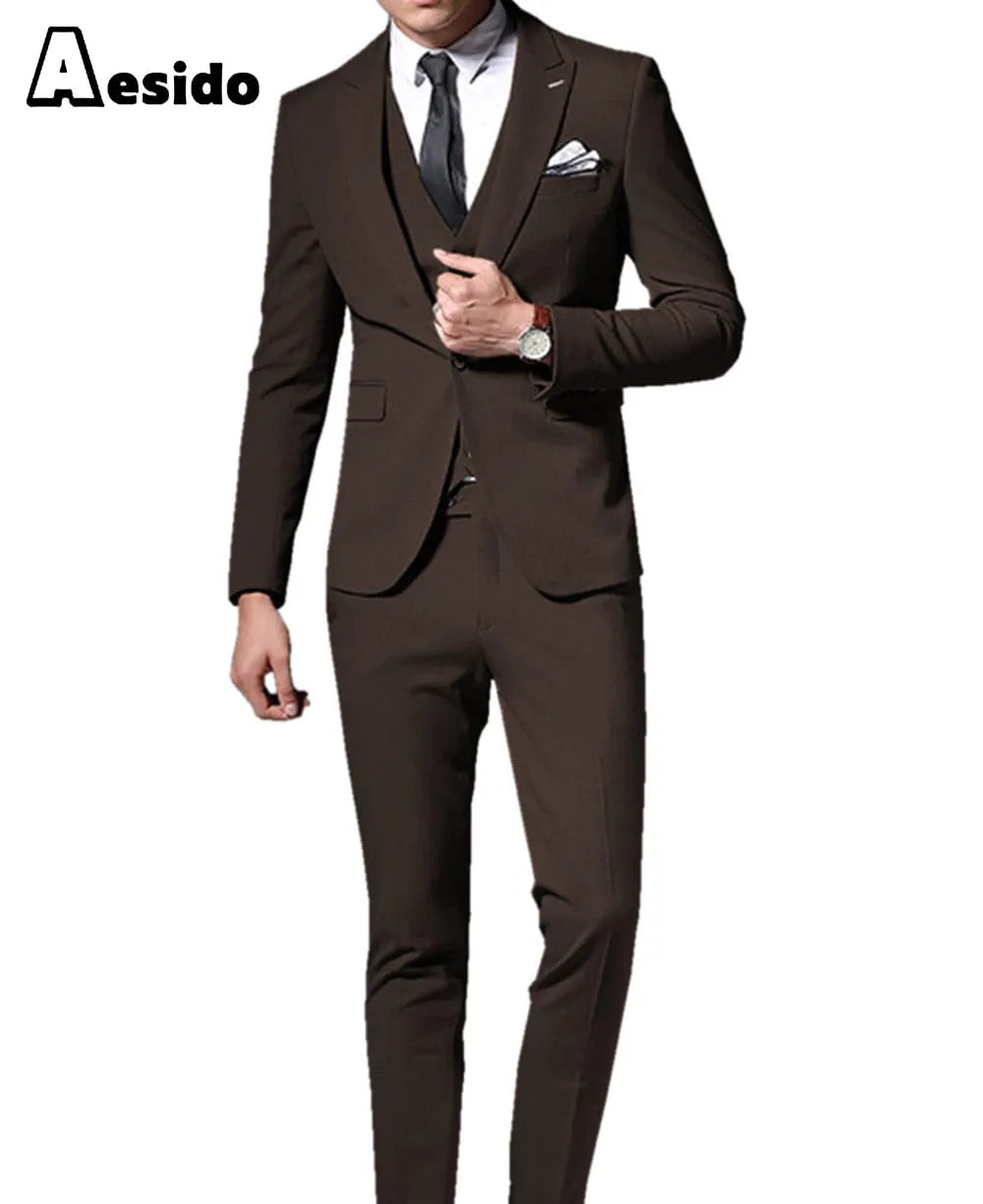 Men Suit 3 Pieces Peak Lapel Single Breasted Jacket (Blazer vest Pants)