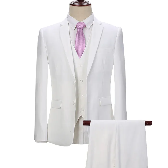 Men's 3 Pieces Notch Lapel Prom White Suit (Blazer   Vest   Pants)