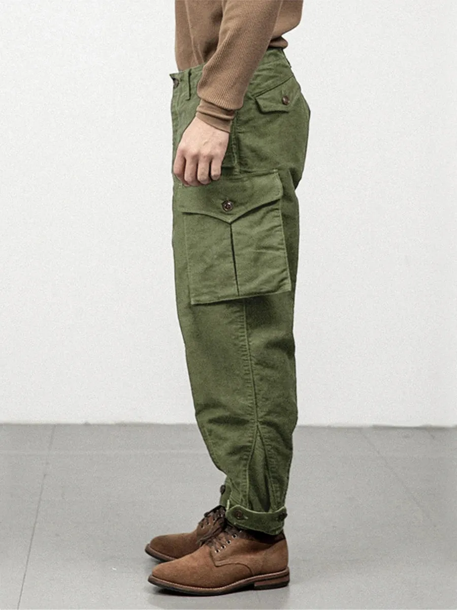 Men's Cargo Pants Mid-high Waist Loose Straight Ankle-length Army Casual Vintage Trousers