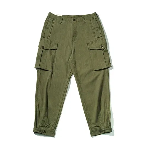 Men's Cargo Pants Mid-high Waist Loose Straight Ankle-length Army Casual Vintage Trousers