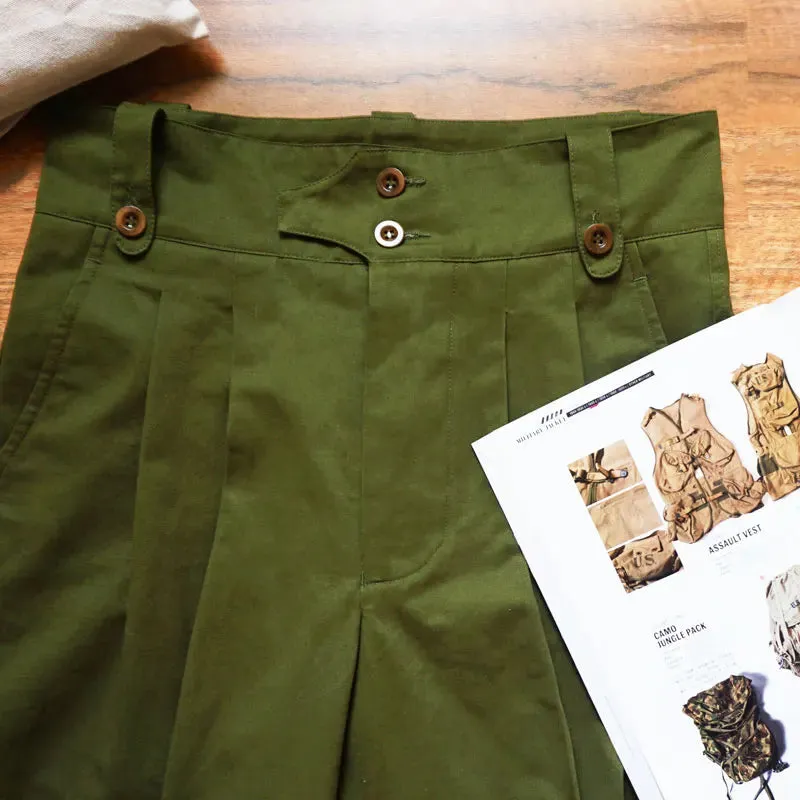 Men's Double Pleated British Army Pants - High Waist Wide Legs