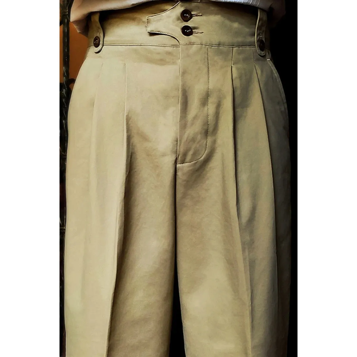 Men's Double Pleated British Army Pants - High Waist Wide Legs