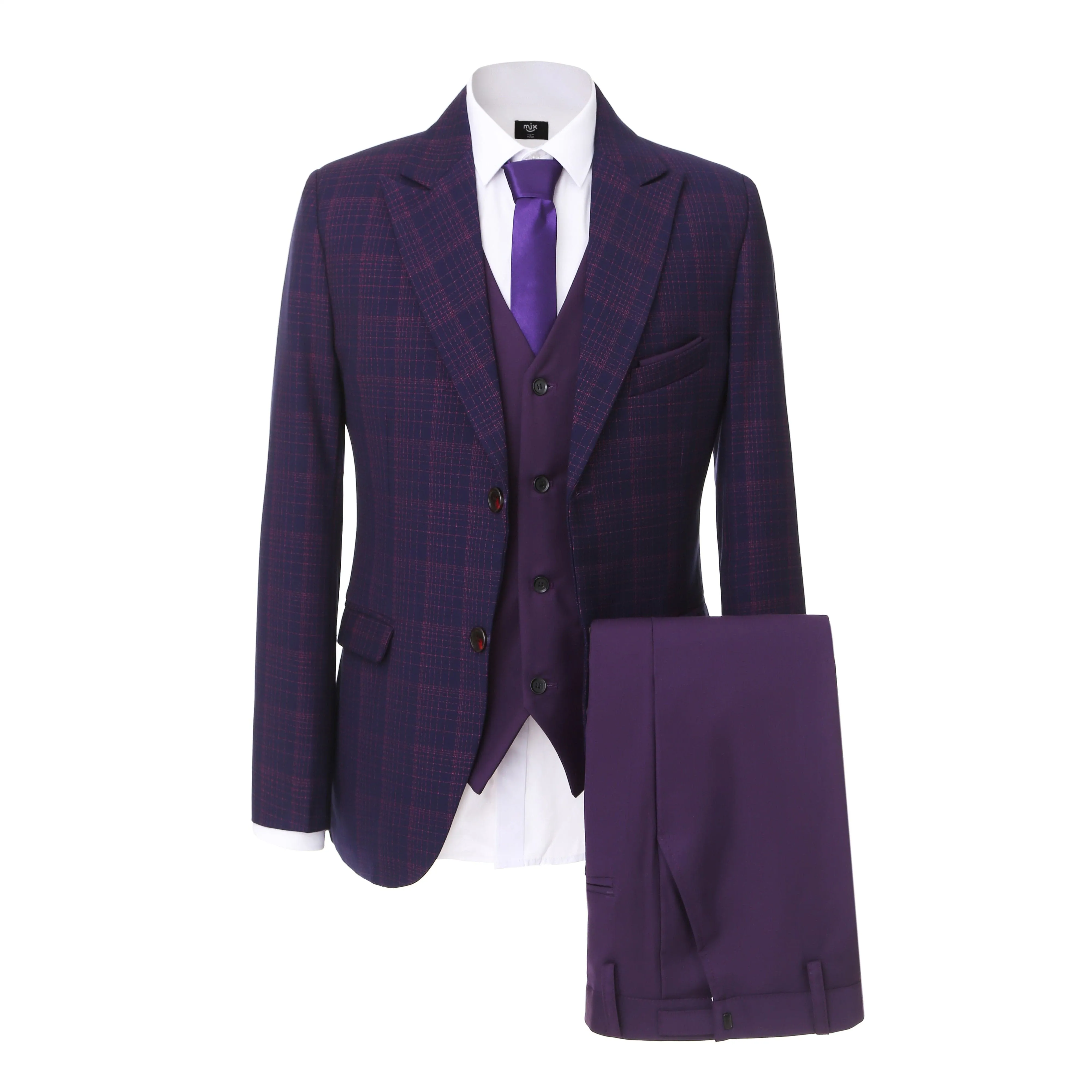 Men's Plaid Business 3 Pieces Tweed Peak lapel Suit (Blazer vest Pants)