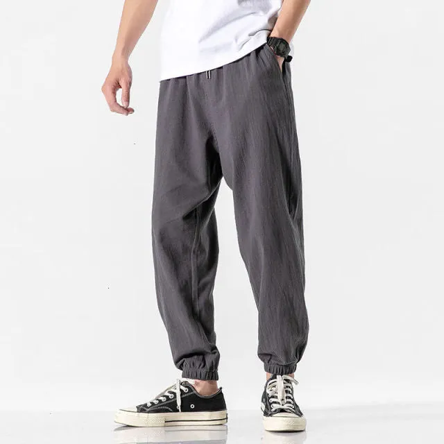 MrGB Cotton Linen Man's Joggers Men Solid Color Casual Harem Pants Baggy Male Solid Color Pants Men Clothing