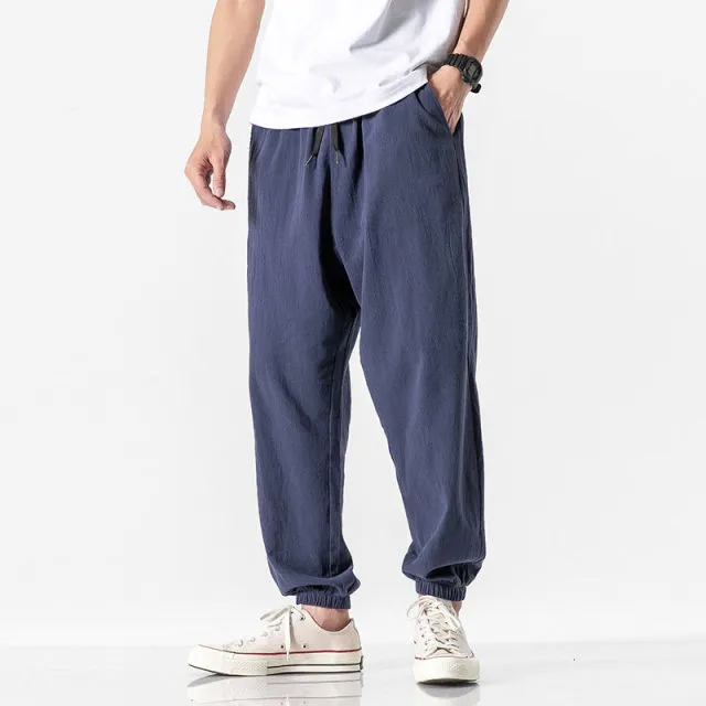 MrGB Cotton Linen Man's Joggers Men Solid Color Casual Harem Pants Baggy Male Solid Color Pants Men Clothing