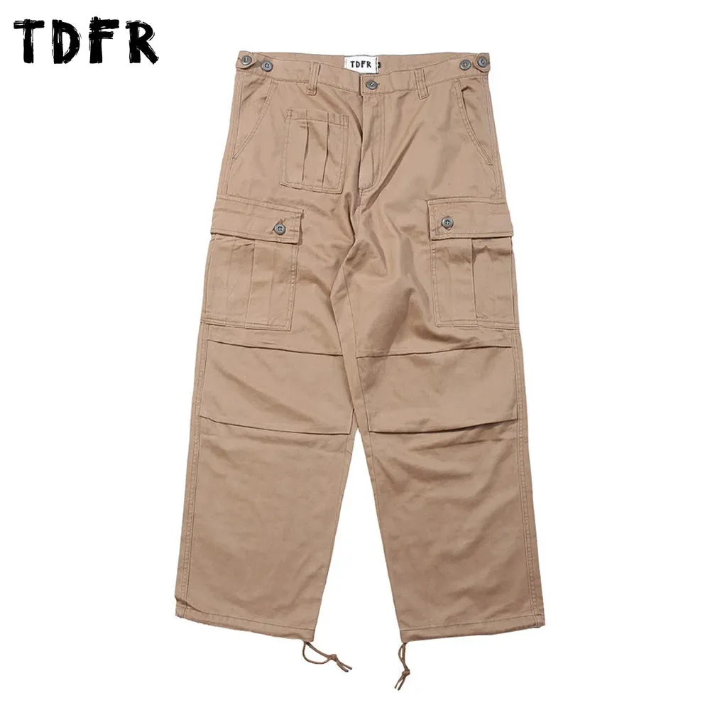 Multi-Pocket Cargo Pants Safari Style Drawstring Jogger Pants Wide Leg Trousers