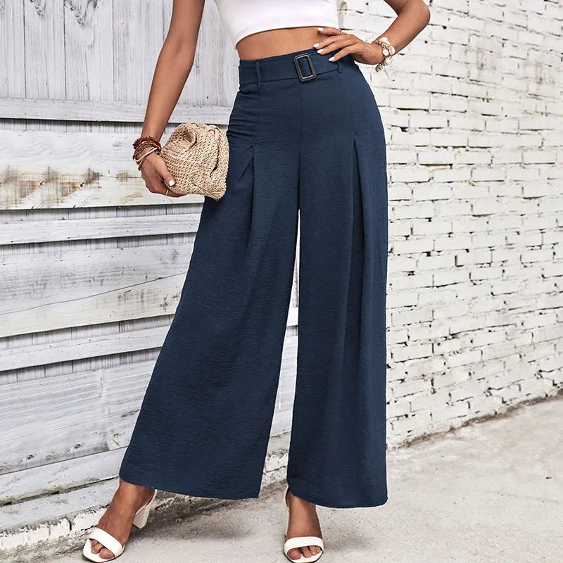 New Style Solid Color High-Waisted Wide-Leg Casual Pants