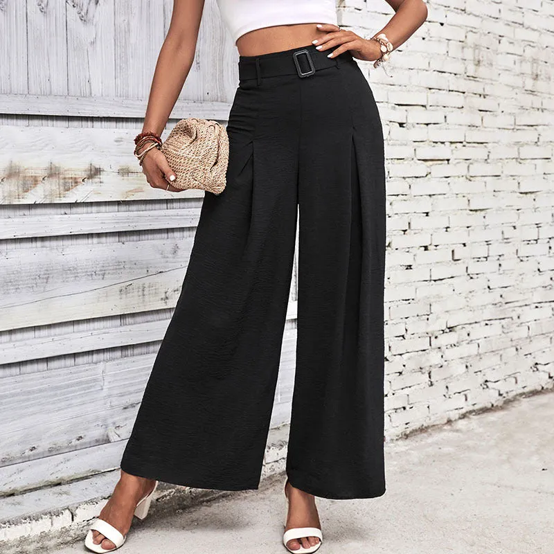 New Style Solid Color High-Waisted Wide-Leg Casual Pants