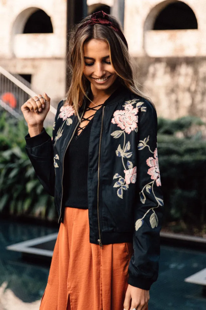 Peony Bomber Jacket Black