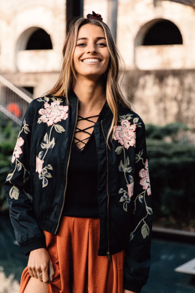 Peony Bomber Jacket Black