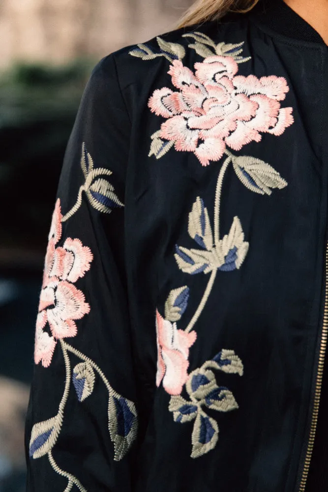 Peony Bomber Jacket Black