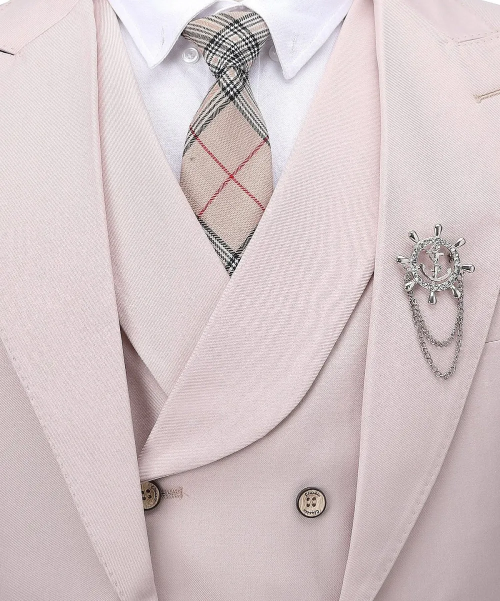 Pink Flat Peak Lapel 3 Pieces Mens Suit For Wedding (Blazer vest Pants)